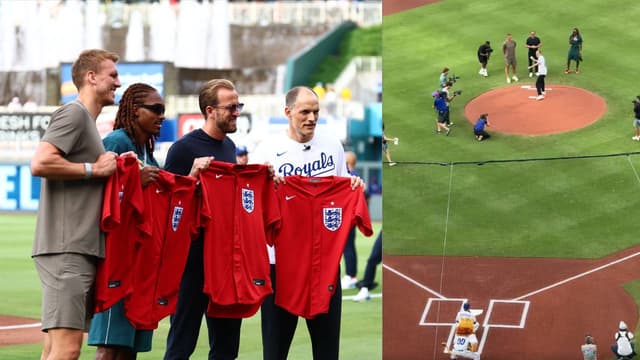 England Soccer Team Coach Thomas Tuchel Throws First Pitch at Royals Game