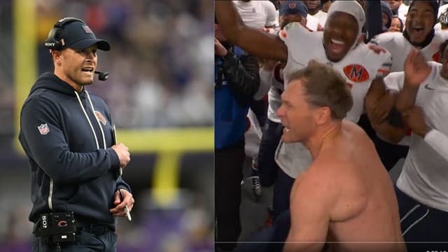 Shirtless Ben Johnson Celebrates Bears Upset Win Against Eagles