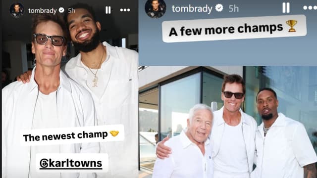 Tom Brady Hypes Karl-Anthony Towns at Michael Rubin's All-White Party
