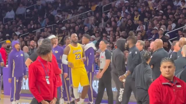 WATCH: Lakers’ Teammates Had To Pull Away LeBron James From Dillon Brooks During Timeout