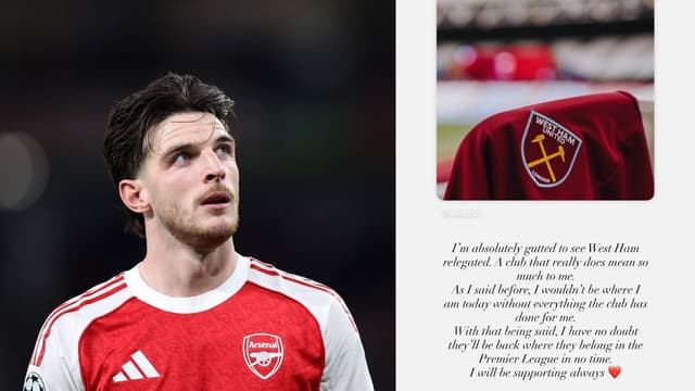 Declan Rice Posts Emotional Message After Former Club West Ham Gets Relegated