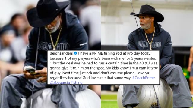 Deion Sanders Explains Why He Brought a Fishing Rod to Pro Day