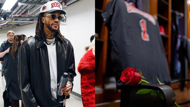 Derrick Rose Honors Bulls and Celtics Players With Roses Before Jersey Retirement