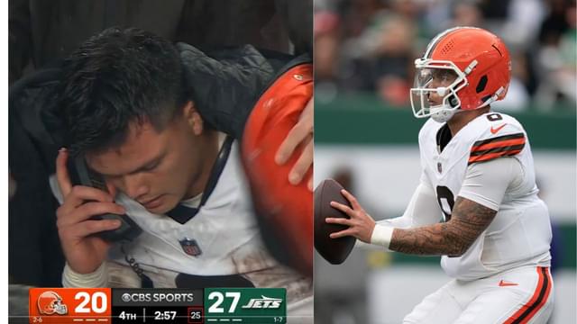 Jets vs. Browns: Dillon Gabriel Takes a Phone Call on the Sidelines in 4th Quarter