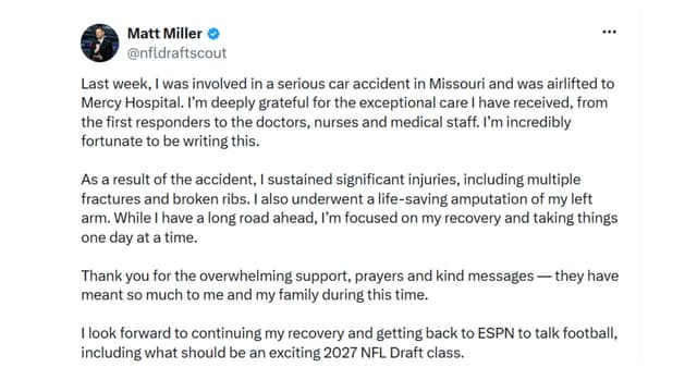 ESPN Draft Analyst Reveals Life-Threatening Crash Led to Arm Amputation