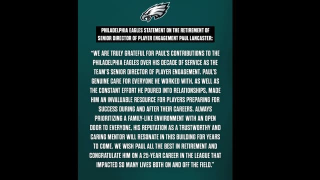 Eagles Announce Retirement of Longtime Executive Paul Lancaster