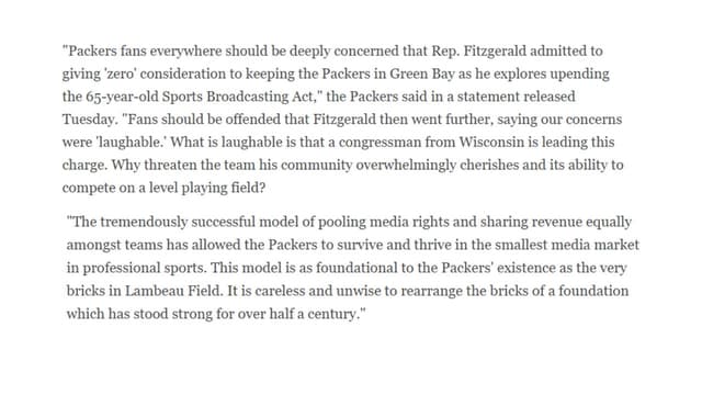 Green Bay Packers Defend NFL TV Model Amid Political Pressure