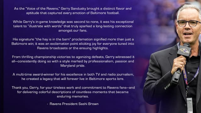 Baltimore Ravens Honor Longtime Voice Gerry Sandusky After Retirement