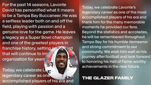 Buccaneers Owners Honor Lavonte David After Legendary Career