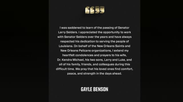 Saints Owner Gayle Benson Pays Tribute to Louisiana State Senator Larry Selders