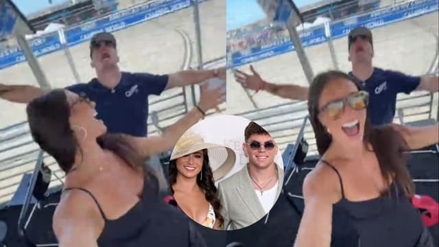 Cooper DeJean Attends NASCAR Race With Cowboys Cheerleader Abby Summers