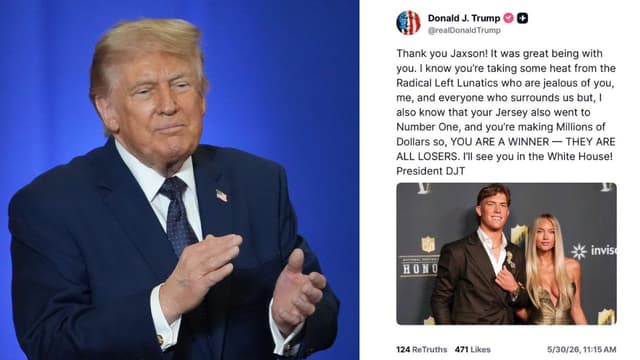 Donald Trump Defends Giants QB Jaxson Dart After Backlash: “They Are All Losers”