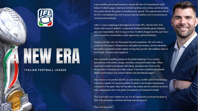 Justin Pugh Named Commissioner Of Italian Football League