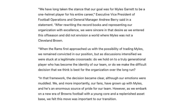 Andrew Berry Explains Why Browns Finally Moved on From Myles Garrett