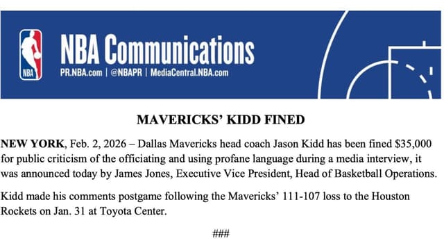 NBA Fines Jason Kidd $35,000 Citing Profane Language and Criticism of Officiating