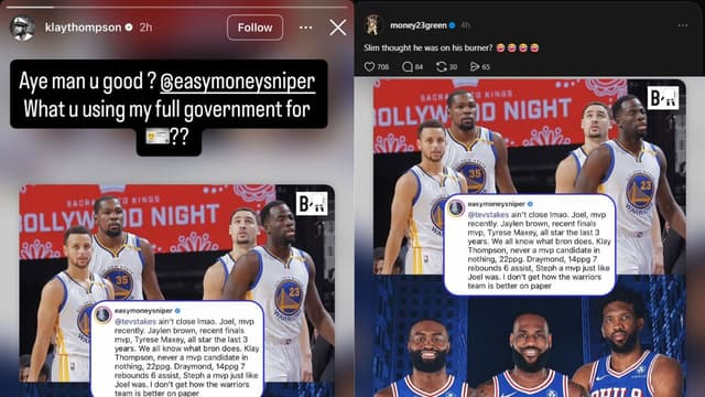 Klay Thompson and Draymond Green Troll Kevin Durant Over Sixers Comparison