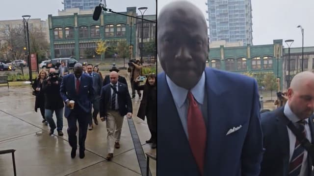 Fan Blasts Bulls Intro Music as Michael Jordan Walks Into Court for NASCAR Trial