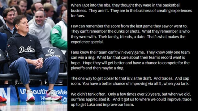 Mark Cuban: NBA Should “Embrace” Tanking, Focus on Fan Experience and Prices