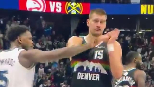 Anthony Edwards Tries to Distract Nikola Jokic at the Free-Throw Line, Then Plays Innocent
