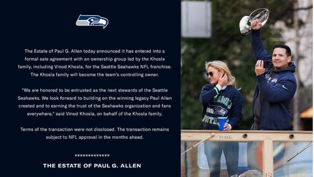 Seahawks Sold to Vinod Khosla-Led Group in Reported $9.6B Deal
