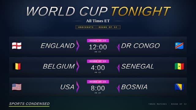 England Face Congo to Headline Three World Cup Round of 32 Matches Today