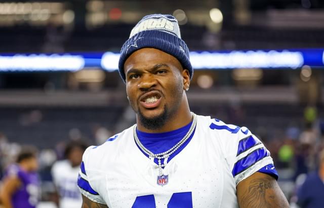 Aug 16, 2025; Arlington, Texas, USA; Dallas Cowboys defensive end Micah Parsons (11) reacts after the game against the Baltimore Ravens at AT&T Stadium. Mandatory Credit: Kevin Jairaj-Imagn Images