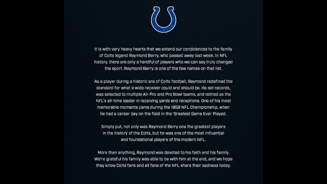 Colts Owner Carlie Irsay-Gordon Honors Raymond Berry’s Lasting NFL legacy
