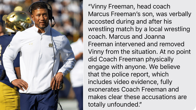 Notre Dame Defends Marcus Freeman After Battery Accusation at Wrestling Event