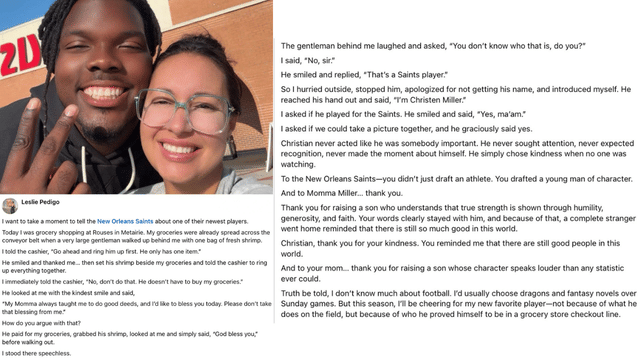 Saints Rookie Christen Miller Praised for Paying Stranger's Grocery Bill