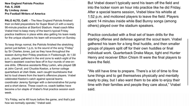 Mike Vrabel Staged a Bad Bunny–Themed Halftime Drill and Didn’t Let Players Stay Out