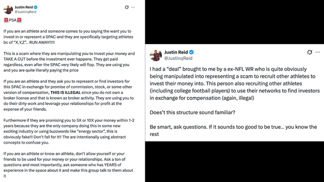 Justin Reid Warns NFL Players: “This Is Illegal” SPAC Scam