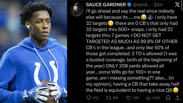 Sauce Gardner Fires Back After Colts’ Collapse, Defends Elite Numbers Amid “Unlucky” Label