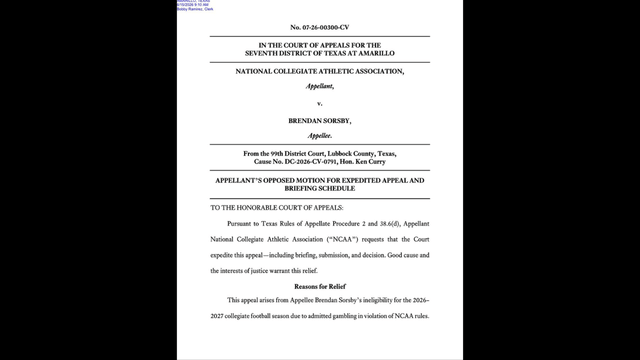 NCAA Files Emergency Appeal in Brendan Sorsby Eligibility Case