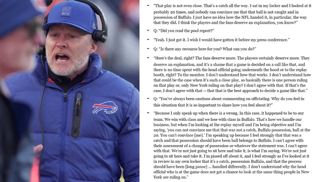 Sean McDermott Erupts Over Reversed Catch: “That’s a Catch All the Way”