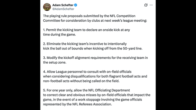 NFL Proposes Major Rule Changes Including Anytime Onside Kicks