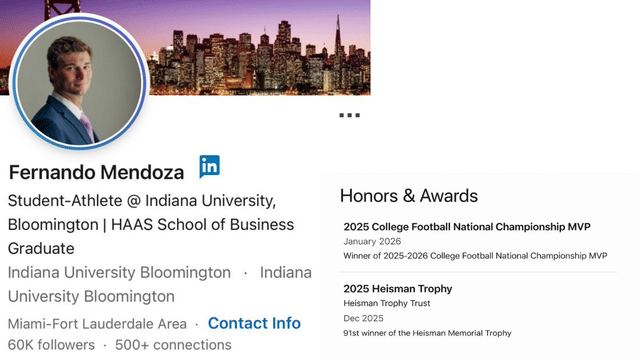 Fernando Mendoza Updates LinkedIn Minutes After Winning National Title