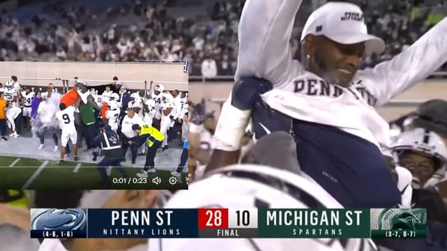 Terry Smith Gets Gatorade Bath as Penn State Defeats Michigan State