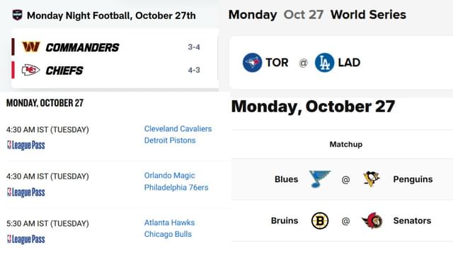 All Four Major U.S. Sports Leagues Play on October 27th