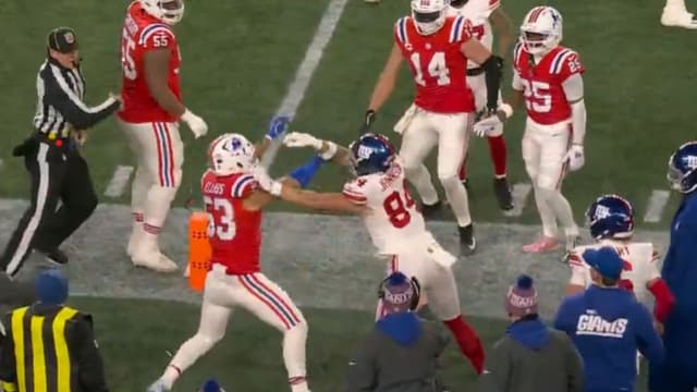 Jaxson Dart Hit by Christian Elliss on Second Drive Sparks Sideline Fight vs. Patriots