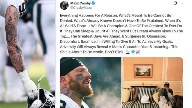 “Everything Happens For A Reason”: Maxx Crosby Writes to Fans After Eighth Surgery