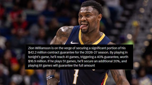 Zion Williamson Nears $16.9M Guarantee With 41st Game, Needs 20 More Games For $42.2M