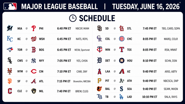 Rivalries And Contenders Highlight Busy June 16 MLB Schedule