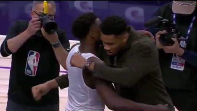 Anthony Edwards and 'Injured' Giannis Antetokounmpo Dap Up At Wolves-Bucks