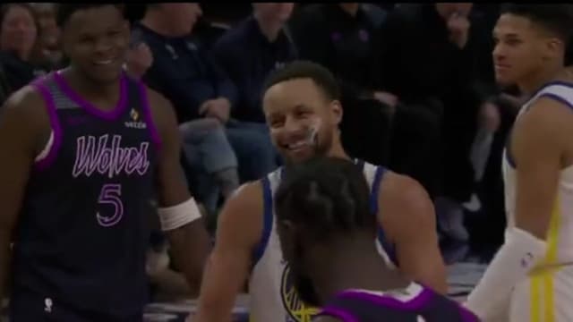 Anthony Edwards and Steph Curry Caught Laughing With Each Other Mid-Play