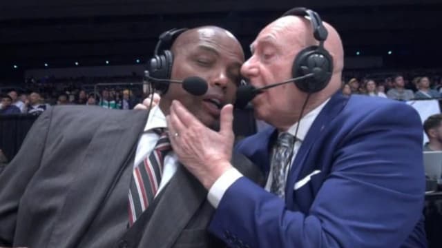 Dick Vitale Kisses Charles Barkley During Longhorns-NC State First Four Broadcast