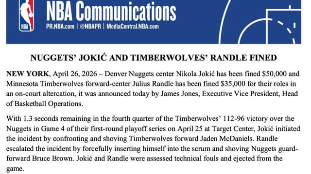 Nikola Jokic and Julius Randle Both Fined For Game 4 Altercation