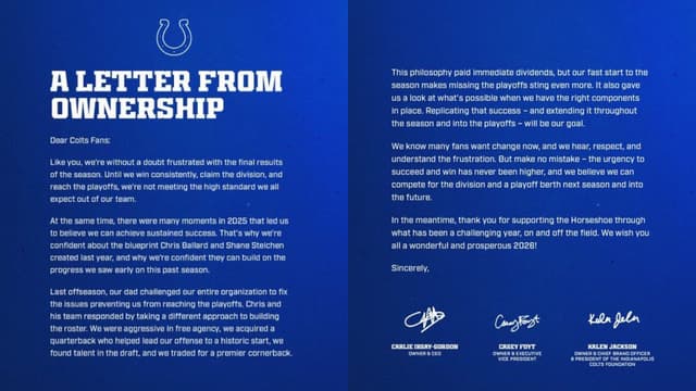 “Urgency Has Never Been Higher”: Colts Ownership Addresses Fans