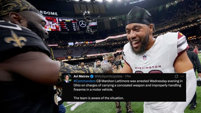 Commanders CB Marshon Lattimore Arrested on Weapons Charges