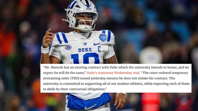 Duke University Releases Statement on Darian Mensah Lawsuit, Contract Standoff