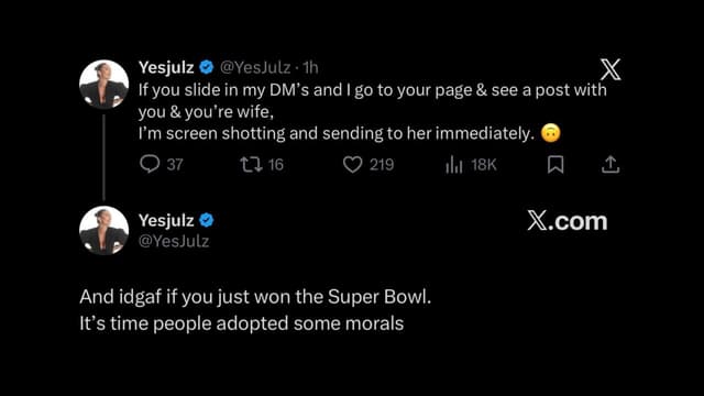 YesJulz Says Married Super Bowl Winner Slid Into Her DMs